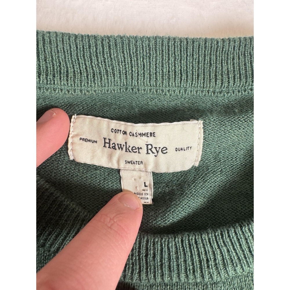 Hawker Rye Sweater Mens Large Green Cotton Cashmere Crew Neck Pullover - Picture 2 of 6